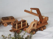Load image into Gallery viewer, Wooden Freight Train Set (1 train locomotive &amp; 2 wagons)
